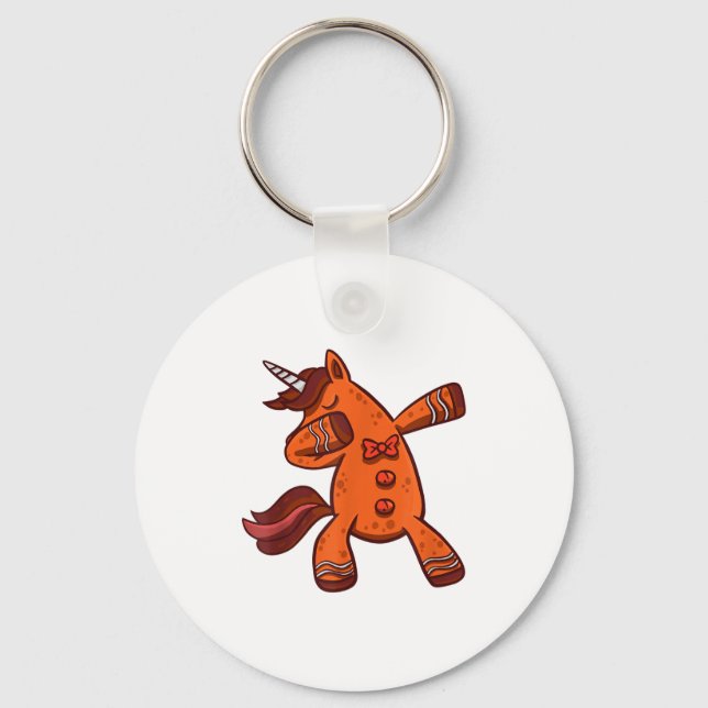 Dabbing Gingerbread Unicorn Cookie Christmas  Key Ring (Front)