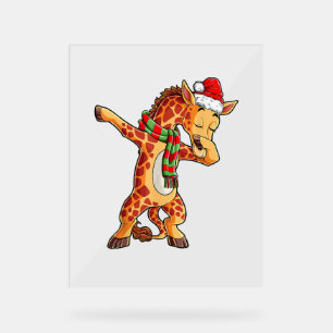 Dabbing Giraffe Santa T Shirt Christmas Kids Boys  Acrylic Sign
