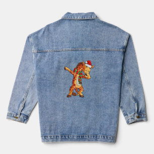 Dabbing Giraffe Santa T Shirt Christmas Kids Boys Denim Jacket
