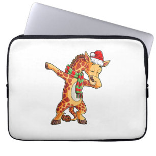 Dabbing Giraffe Santa T Shirt Christmas Kids Boys Laptop Sleeve