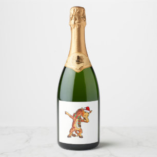 Dabbing Giraffe Santa T Shirt Christmas Kids Boys  Sparkling Wine Label