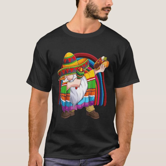 Dabbing Gnome Cinco De Mayo Fiesta Taco Sombrero R T-Shirt (Front)