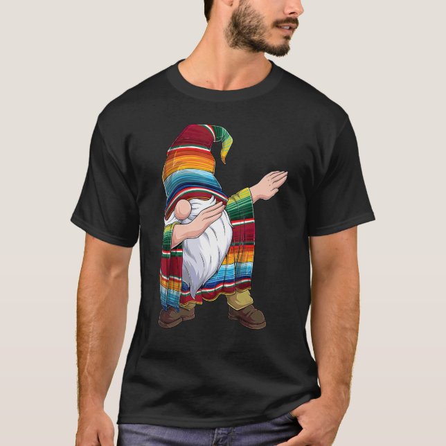 Dabbing Gnome Cinco De Mayo Poncho Mexican Serape  T-Shirt (Front)