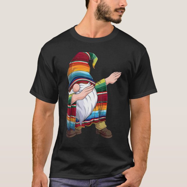 Dabbing Gnome Cinco De Mayo Poncho Mexican Serape  T-Shirt (Front)