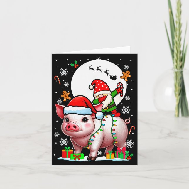 Dabbing Gnome On G Christmas Santa Colorful Lights Card (Front)