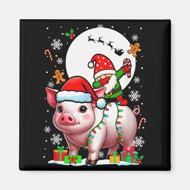 Dabbing Gnome On G Christmas Santa Colorful Lights Magnet (Front)