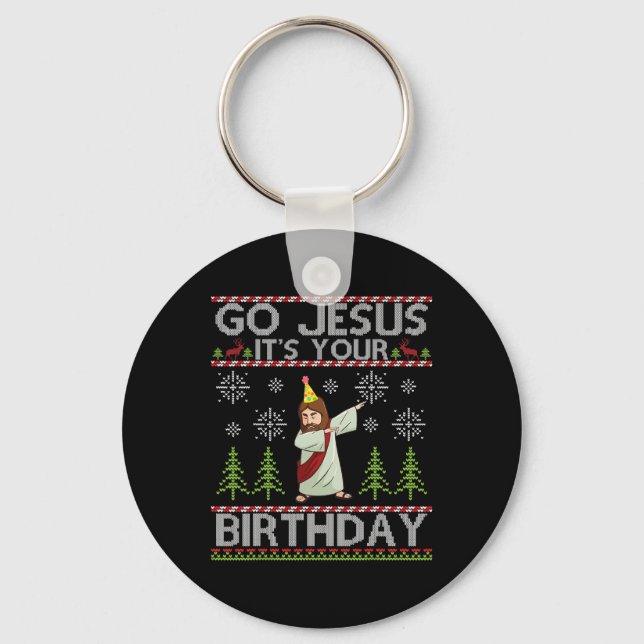 Dabbing Go Jesus It's Your Birthday Merry Christma Key Ring (Front)
