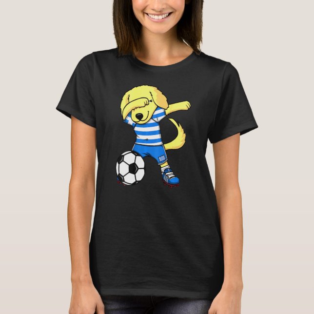 Dabbing Golden Retriever Greece Soccer Fans Jersey T-Shirt (Front)