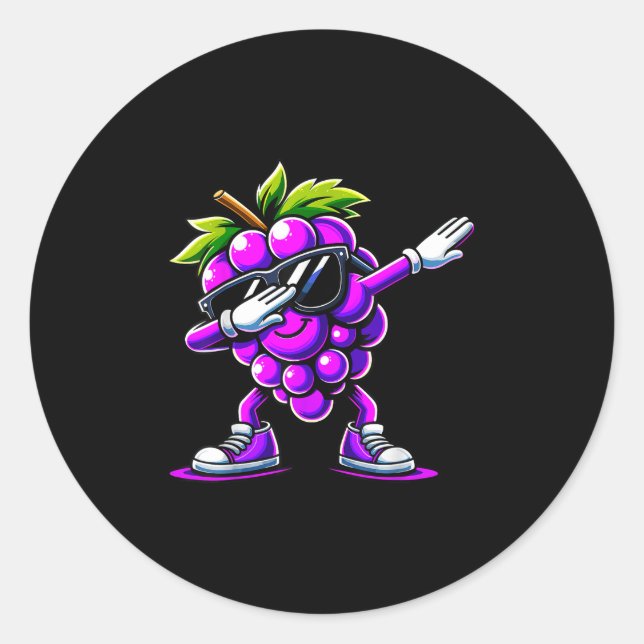 Dabbing Grape With Sungles Summer Fruit  Classic Round Sticker (Front)