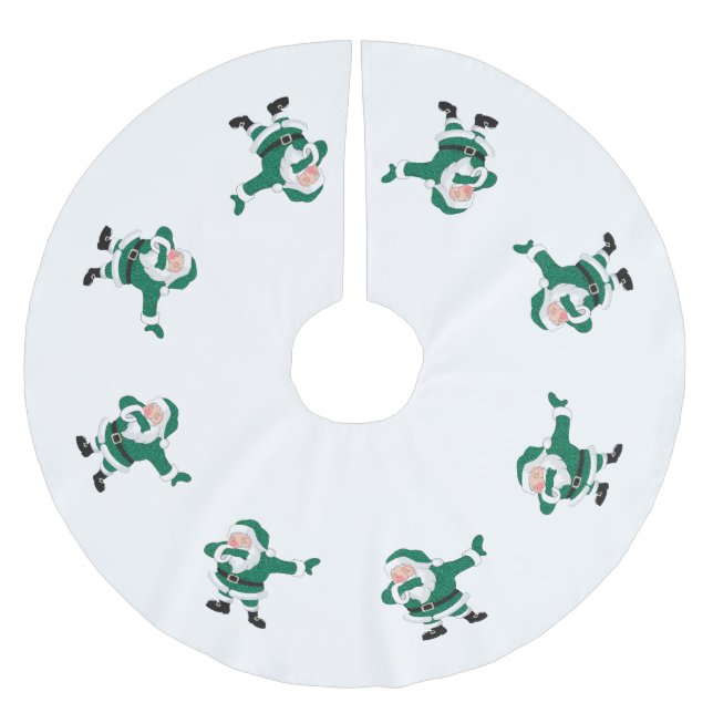 Dabbing Green Santa Claus | Fun Holiday XMAS Humou Brushed Polyester Tree Skirt (Front)