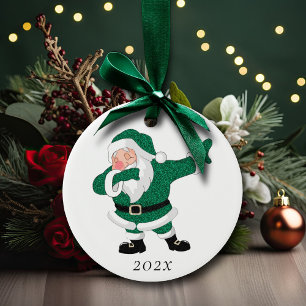 Dabbing Green Santa Claus Fun Holiday XMAS Humou Ceramic Tree Decoration