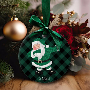 Dabbing Green Santa Claus   Fun Holiday XMAS Humou Ceramic Tree Decoration