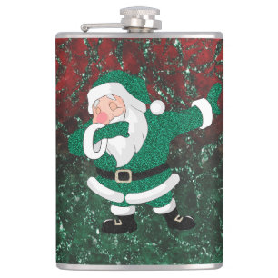 Dabbing Green Santa Claus Fun Holiday XMAS Humou Hip Flask