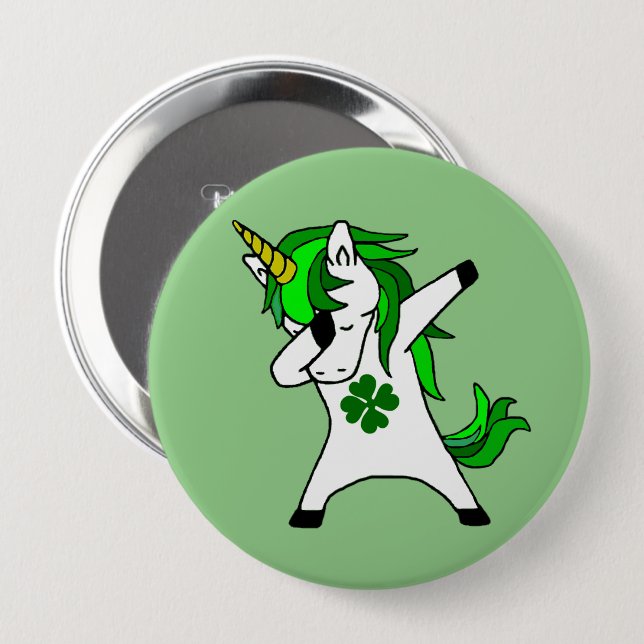 Dabbing Green Unicorn St. Patrick's day Clover 10 Cm Round Badge (Front & Back)