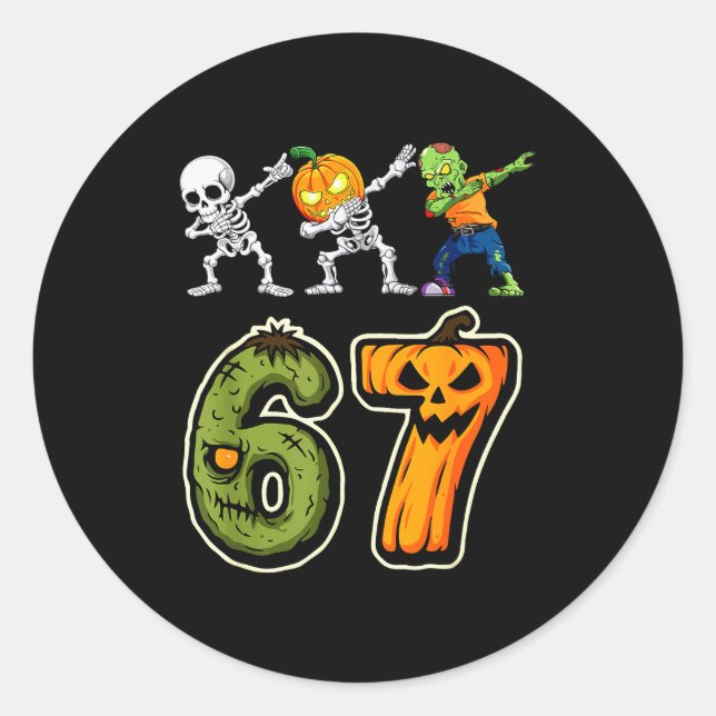 Dabbing Halloween Boys Six Seven 67 Meme Funny Kid Classic Round Sticker (Front)