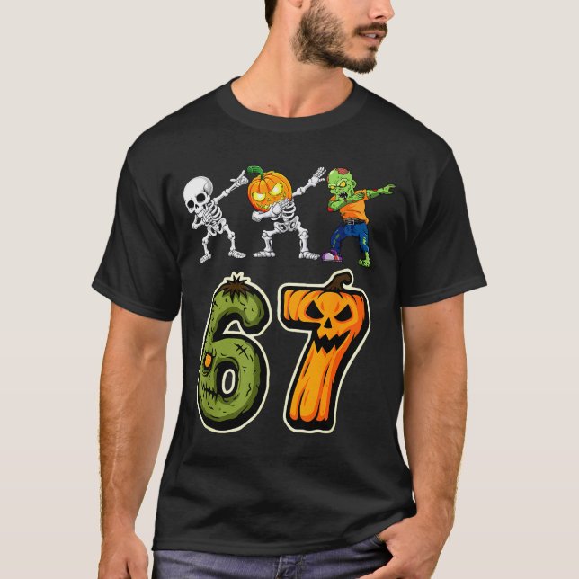 Dabbing Halloween Boys Six Seven 67 Meme Funny Kid T-Shirt (Front)