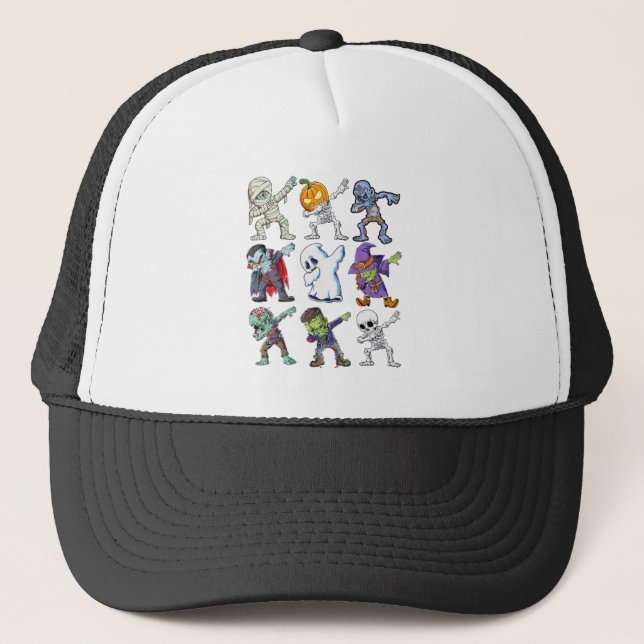 Dabbing Halloween Boys Skeleton Zombie Mummy  Trucker Hat (Front)