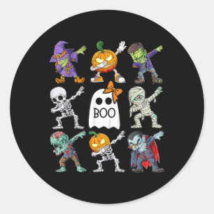 Dabbing Halloween Boys Skeleton Zombie Pumpkin Uni Classic Round Sticker
