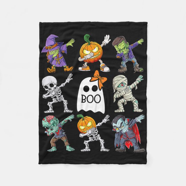Dabbing Halloween Boys Skeleton Zombie Pumpkin Uni Fleece Blanket (Front)