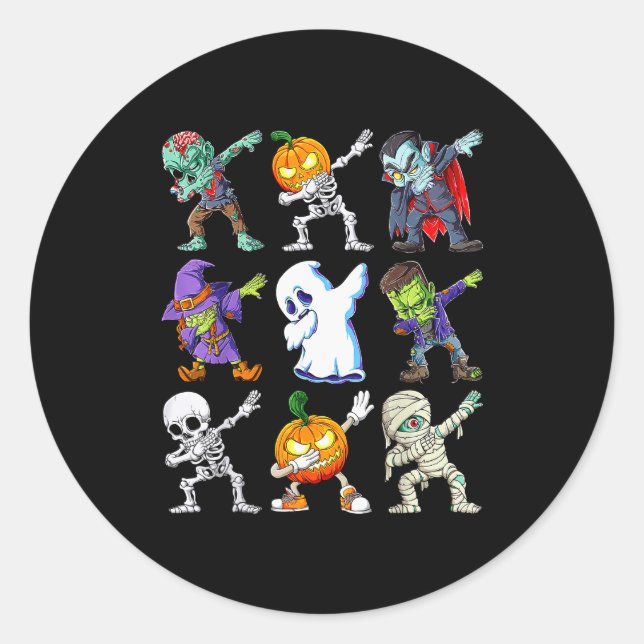 Dabbing Halloween Boys Skeleton Zombie Y Pumpkin M Classic Round Sticker (Front)