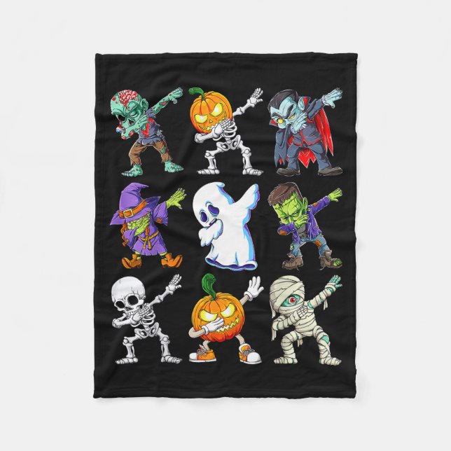 Dabbing Halloween Boys Skeleton Zombie Y Pumpkin M Fleece Blanket (Front)