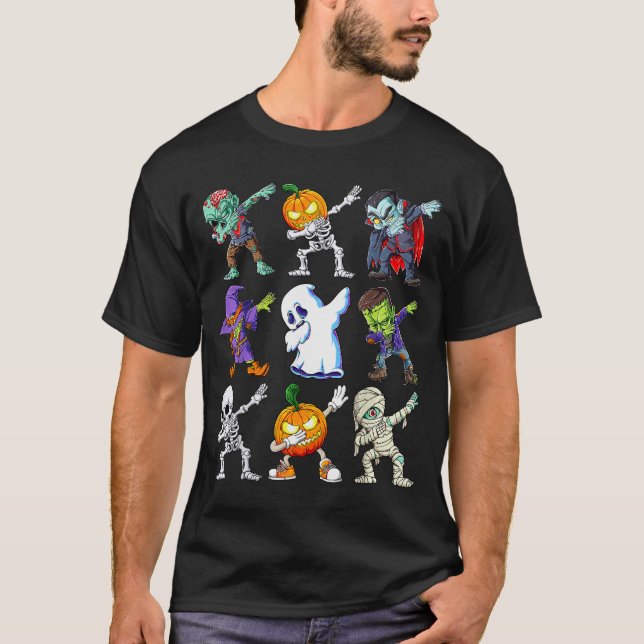 Dabbing Halloween Boys Skeleton Zombie Y Pumpkin M T-Shirt (Front)