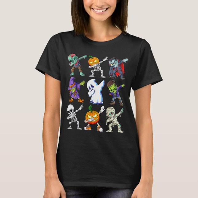 Dabbing Halloween Boys Skeleton Zombie Y Pumpkin M T-Shirt (Front)