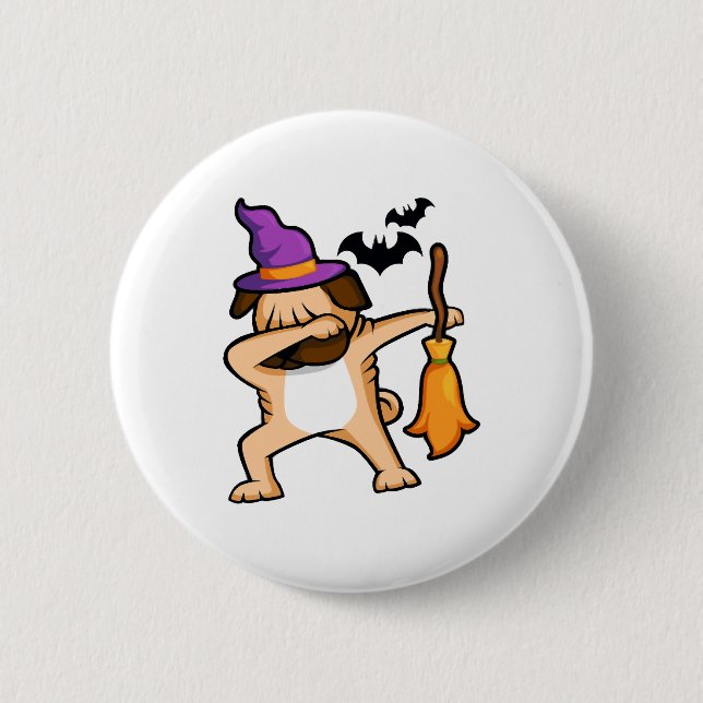 Dabbing Halloween Pug Dog 6 Cm Round Badge (Front)