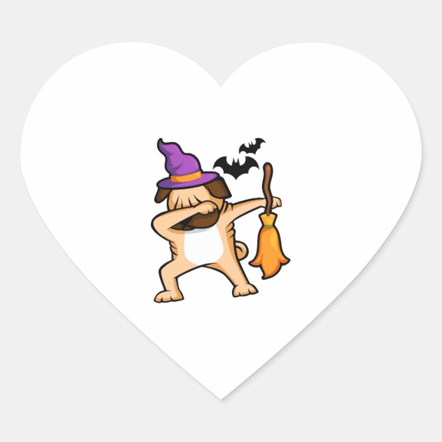 Dabbing Halloween Pug Dog Heart Sticker (Front)