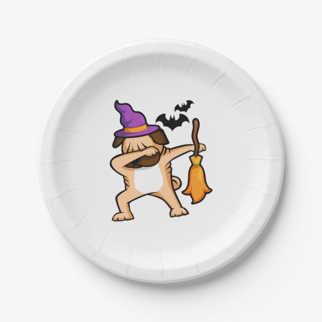 Dabbing Halloween Pug Dog Paper Plate (Front)