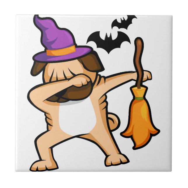 Dabbing Halloween Pug Dog Tile (Front)