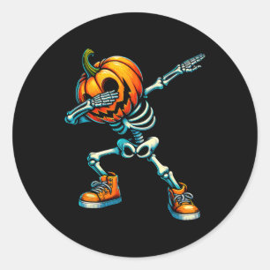 Dabbing Halloween Skeleton Boys Trick Treat Funny Classic Round Sticker