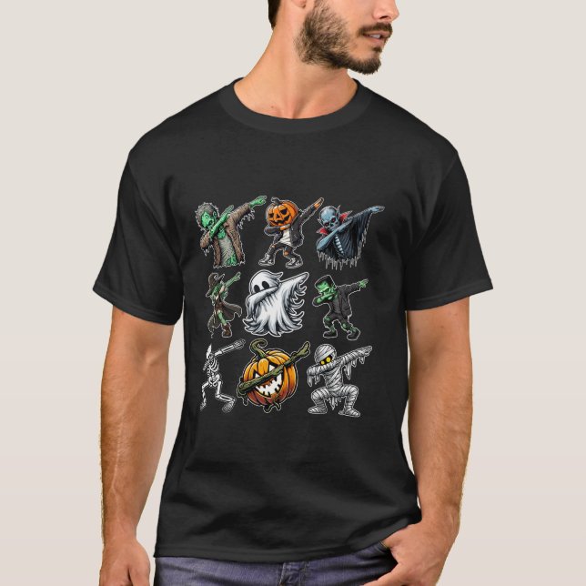 Dabbing Halloween Skeleton Zombie Scary Pumpkin Va T-Shirt (Front)