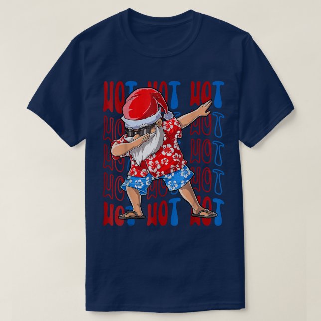 Dabbing Hawaii Santa Christmas In July Matching Fa T-Shirt (Design Front)