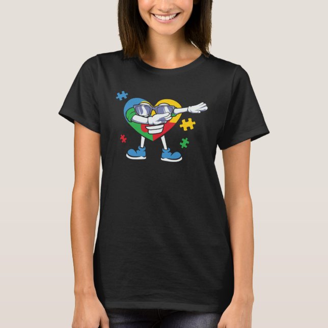 Dabbing Heart Autism Child Awareness Puzzle Choose T-Shirt (Front)