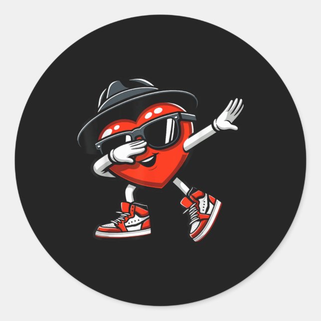 Dabbing Heart Funny Love Kids Boys Men Valentines  Classic Round Sticker (Front)