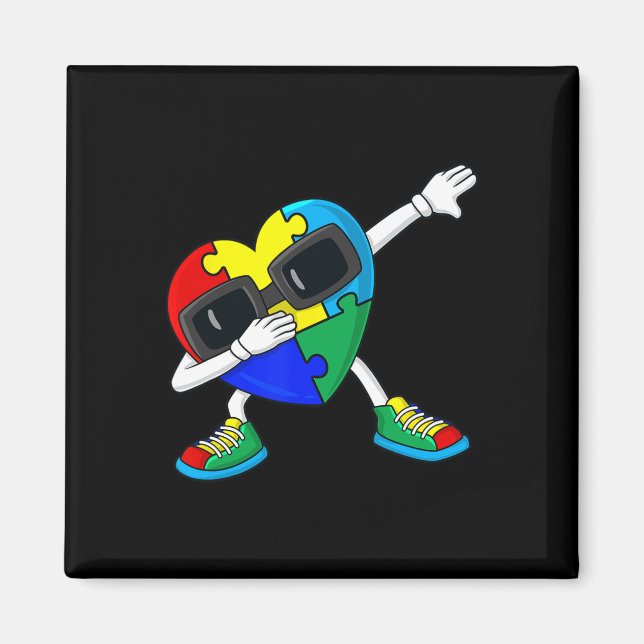 Dabbing Heart Puzzle Pieces Autism Dab Boys Girls  Magnet (Front)