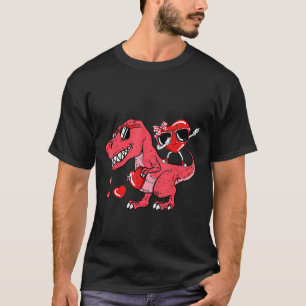 Dabbing Heart Riding Dinosaur Valentines Day Cute T-Shirt
