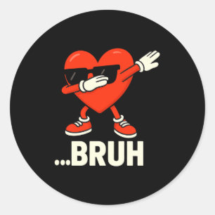 Dabbing Heart Sungles ...bruh Meme Funny Valentine Classic Round Sticker