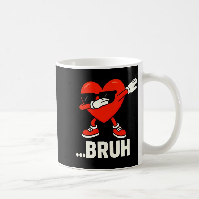 Dabbing Heart Sungles Bruh Meme Funny Valentine  Coffee Mug (Right)