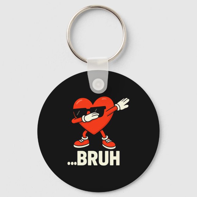 Dabbing Heart Sungles ...bruh Meme Funny Valentine Key Ring (Front)