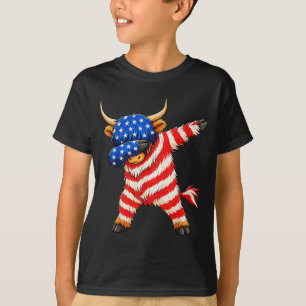 Dabbing highland cow american flag 4th of july T-Shirt