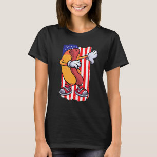 Dabbing Hot Dog Dancing Food Flag 4th July Themed T-Shirt