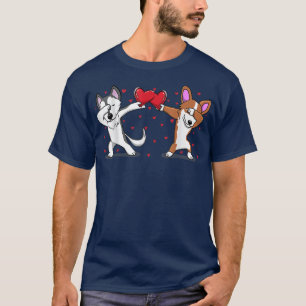 Dabbing Husky Corgi Heart Valentines Day T-Shirt