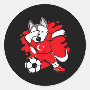 Dabbing Husky Dog Turkey Soccer Fans Jersey Classic Round Sticker