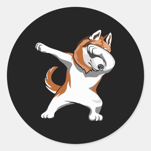 Dabbing Husky Huskies Dogs Pups Funny Dancing  Classic Round Sticker (Front)