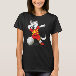 Dabbing Husky Macedonia Volleyball Fans Macedoni T-Shirt
