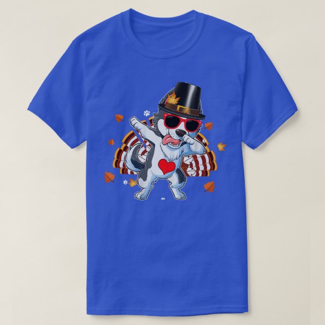 Dabbing Husky Thanksgiving Day Dog Pilgrim Boys Ki T-Shirt (Design Front)