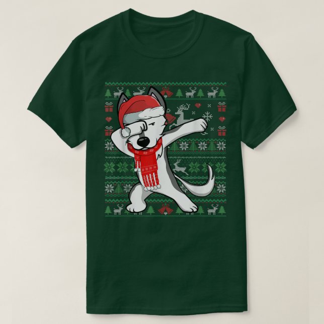 Dabbing Husky Ugly Christmas Sweater Funny Party C (Design Front)