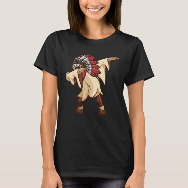 Dabbing Indian Chief Native Indigenous Dab Dance T-Shirt (Front)